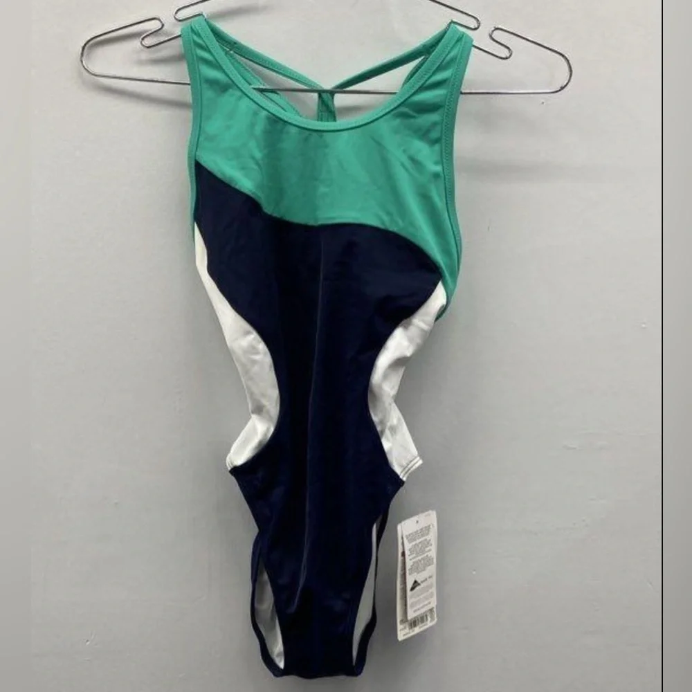 Athleta Freestyle Colorblock One-Piece Swimsuit | Size XS (0) | Navy Teal White